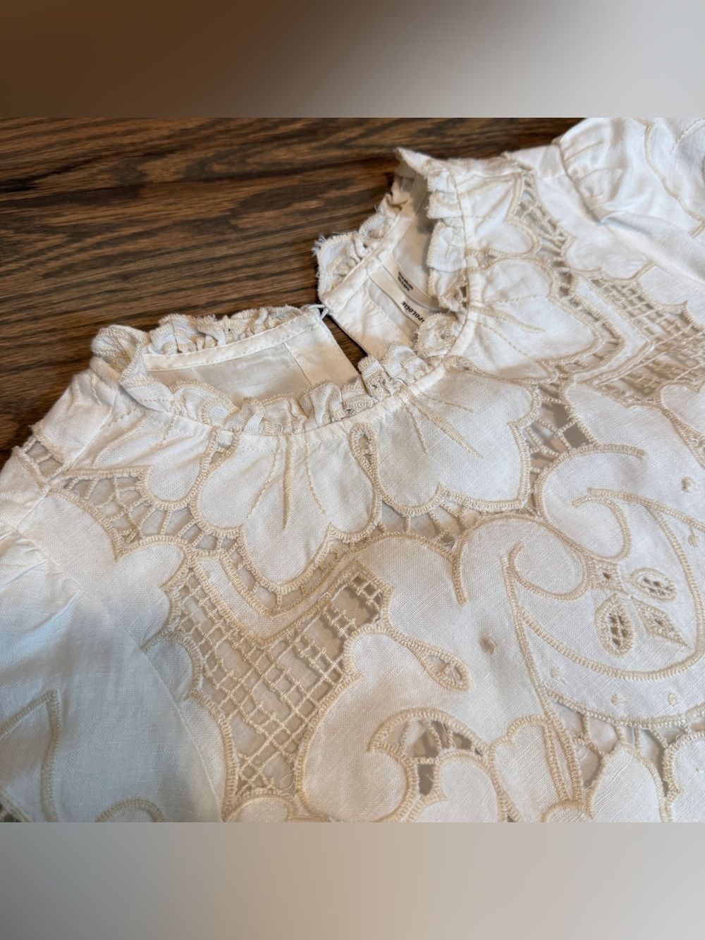 Anthropologie Linen Cotton Top Women XS Embroidered Eyelet Cutout Sézane Style - Picture 2 of 12